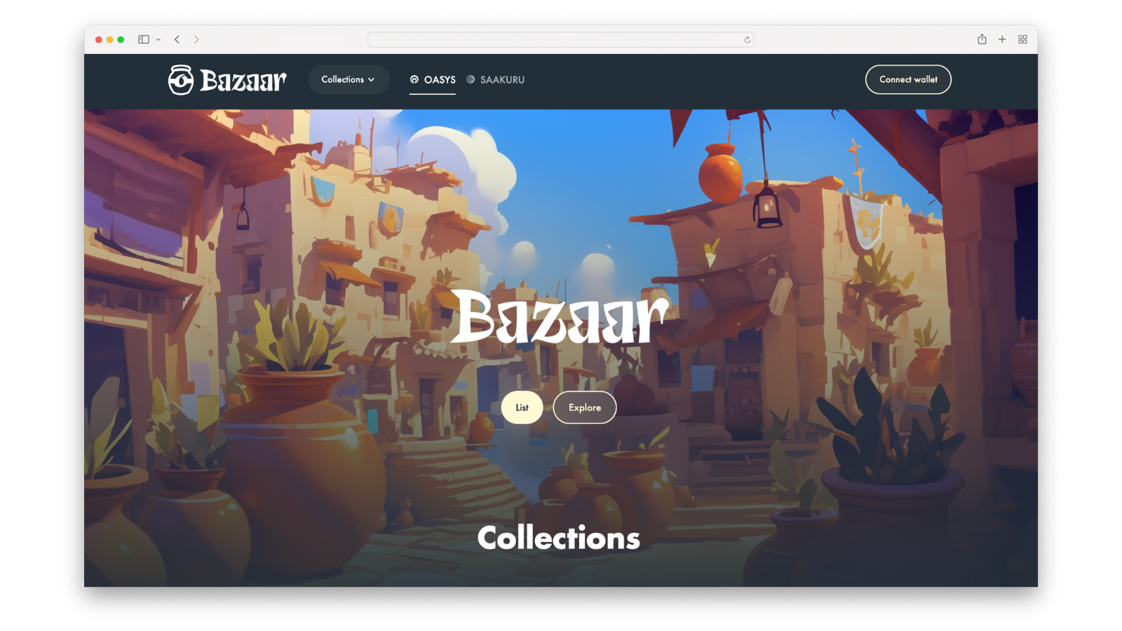 Explore the Bazaar marketplace on Oasys NFTs